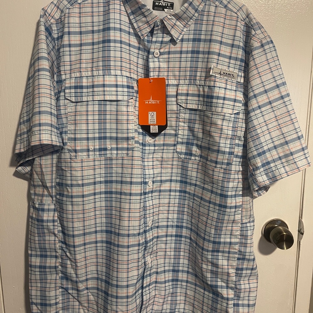 Habit Coastal Villa River Shirt Men XL Plaid Short Sleeve Button Vented NWT